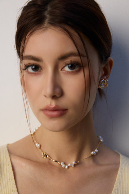 S925 Sterling Silver Necklace with Natural Pearl and Black Onyx