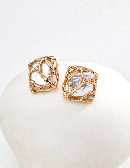 S925 Fashion Natural Pearl & Zircon Earrings