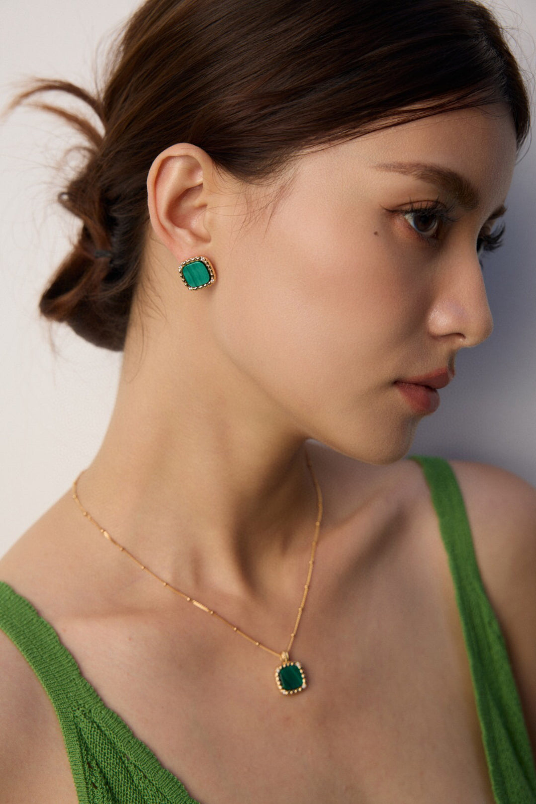 Minimalist S925 Silver Cubic Zirconia & Malachite Earrings