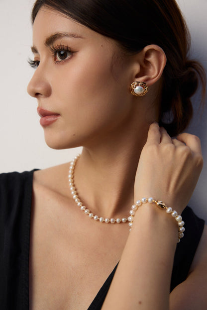 S925 Sterling Silver Minimalist Natural Pearl Bracelet – Adjustable Chain, Vintage Gold / Platinum