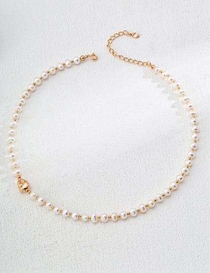S925 Sterling Silver Minimalist Natural Pearl Bracelet – Adjustable Chain, Vintage Gold / Platinum