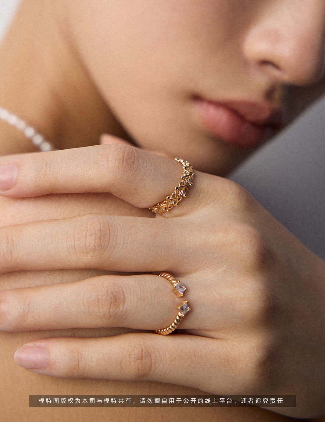 S925 Sterling Silver Adjustable Zircon Ring – Open Design, Vintage Gold / Platinum