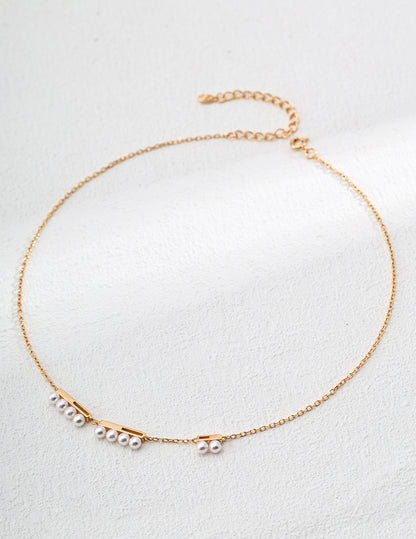 S925 Sterling Silver Minimalist Imitation Pearl Necklace – Adjustable Chain, Vintage Gold / Platinum