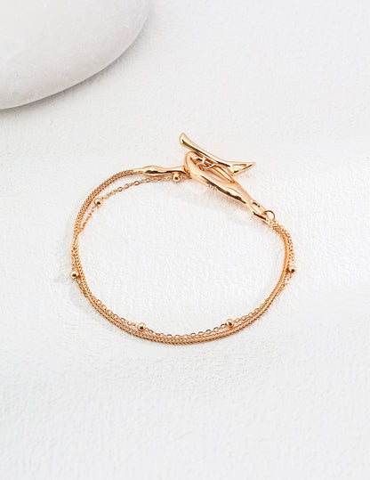 S925 Sterling Silver Minimalist Bracelet – Vintage Gold / Platinum, 18cm