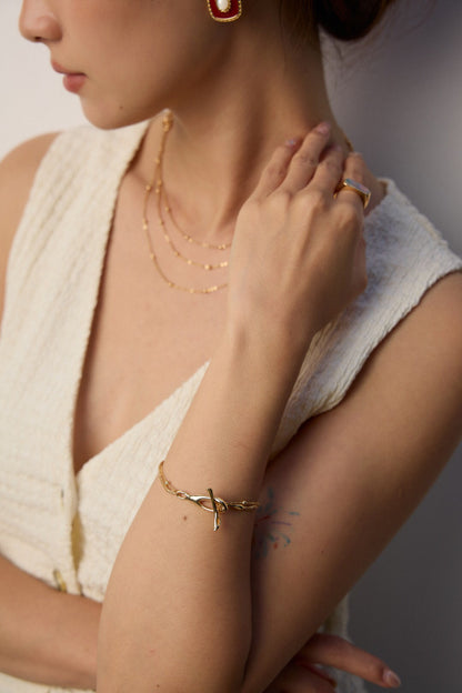 S925 Sterling Silver Minimalist Bracelet – Vintage Gold / Platinum, 18cm