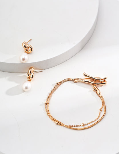 S925 Sterling Silver Minimalist Bracelet – Vintage Gold / Platinum, 18cm