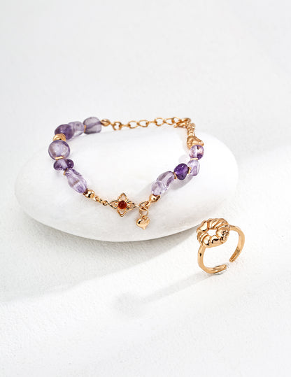 S925 Minimalist Amethyst & Red Agate Bracelet