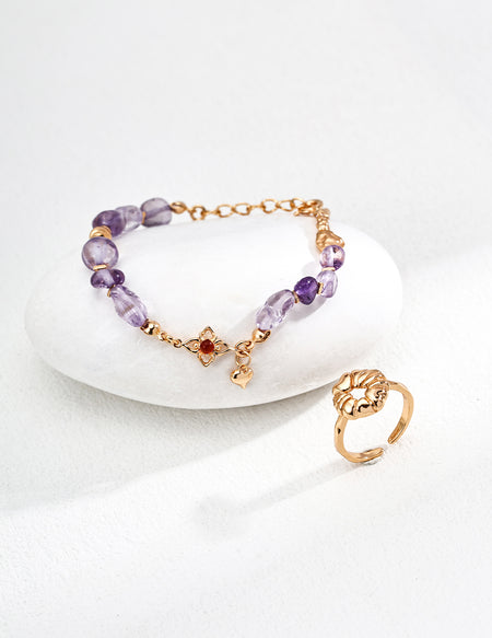 S925 Minimalist Amethyst & Red Agate Bracelet